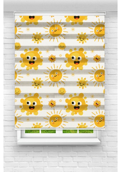 Çocuk Odası - Sevimli Güneşler Baskılı Zebra Perde
