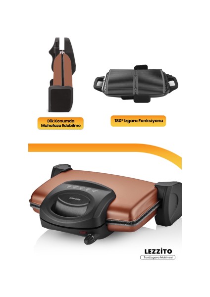 Lezzito Gold 1750 Watt Granit Çıkarılabilir Plakalı 5 Kademe Isı Ayarlı Tost ve Izgara Makinesi