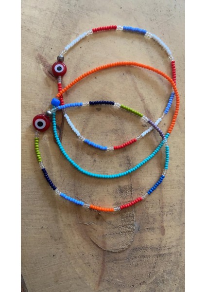El Yapımı 3'lü Renkli Cam Nazar Boncuklu Kadın Halhal