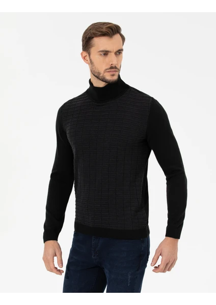 Pierre Cardin Erkek Siyah Slim Fit Balıkçı Yaka Triko Kazak 50259787-VR046