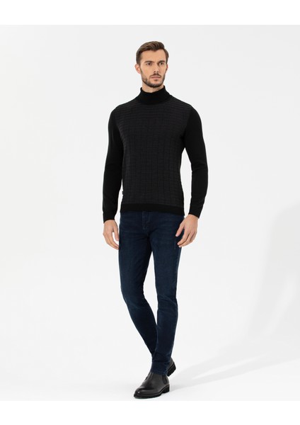 Erkek Siyah Slim Fit Balıkçı Yaka Triko Kazak 50259787-VR046