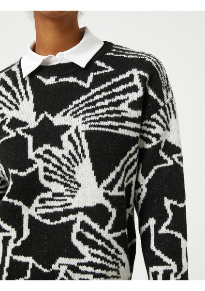 Örgü Kazak Yuvarlak Yaka Uzun Kollu Yıldız Desenli indirimleri