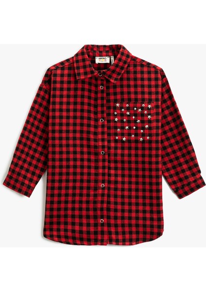 Arkası Kanat Baskılı Uzun Kollu Gömlek Tek Cepli Yıldız İşleme Detaylı