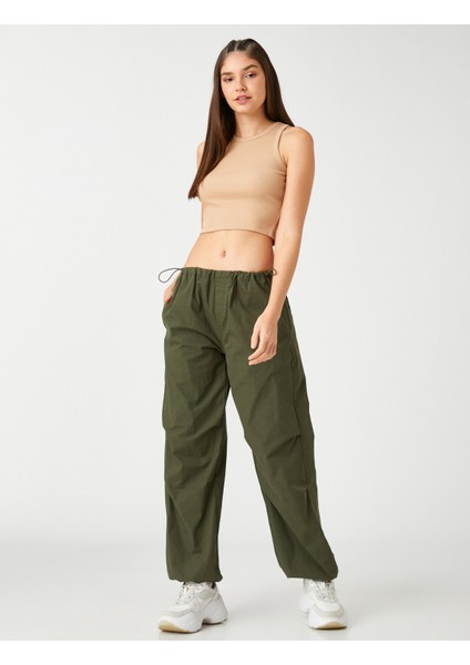 Fitilli Atlet Crop Bisiklet Yaka Fitilli Kolsuz