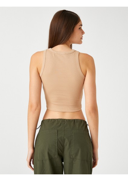 Fitilli Atlet Crop Bisiklet Yaka Fitilli Kolsuz