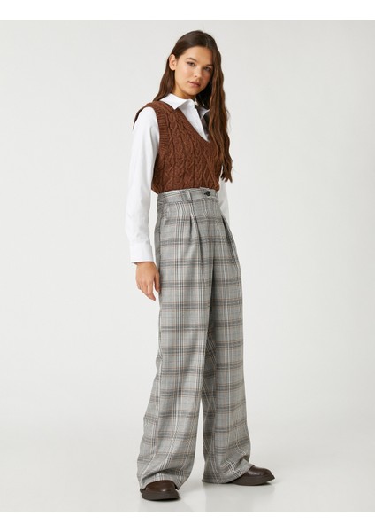 Palazzo Pantolon Bol Paça Kareli Cep Detaylı Piliseli fiyatları