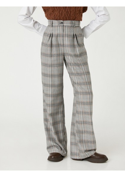 Palazzo Pantolon Bol Paça Kareli Cep Detaylı Piliseli modelleri