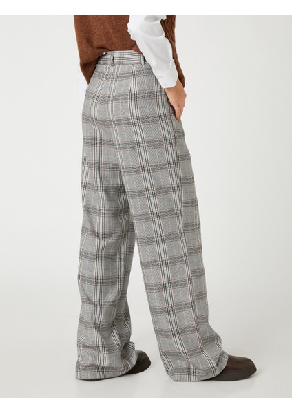 Palazzo Pantolon Bol Paça Kareli Cep Detaylı Piliseli fırsatları