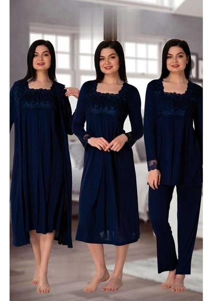 Effortt Kadın Uzun Kollu Pijama Takımı Gecelik Sabahlık Lohusa Hamile 4'lü Set 2405