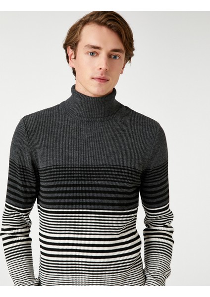 Basic Triko Kazak Balıkçı Yaka Renk Bloklu