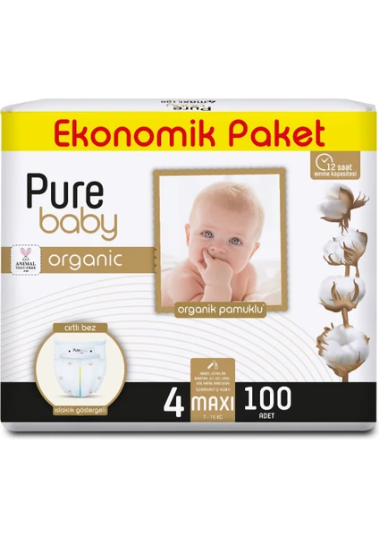 Baby organik Pamuklu Cırtlı Bez Ekonomik Paket 4 Numara Maxi 100 Adet