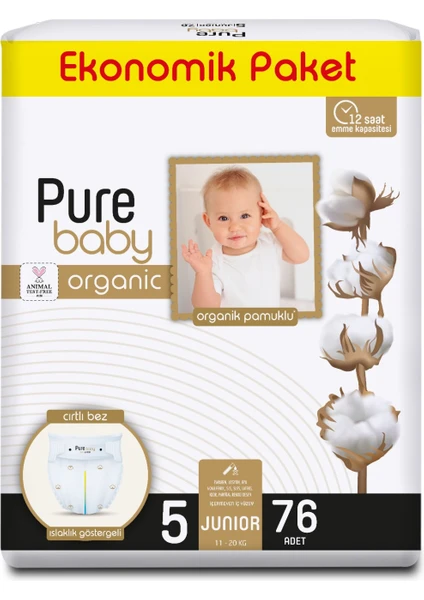 Baby organik Pamuklu Cırtlı Bez Ekonomik Paket 5 Numara Junior 76 Adet