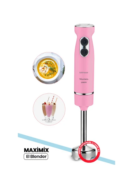 Maximix Pembe 1000 Watt 4 Bıçaklı Paslanmaz Çelik Turbo Hız Ayarlı El Blender