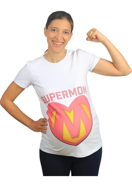 Hamile Tişört Super Mom Beyaz