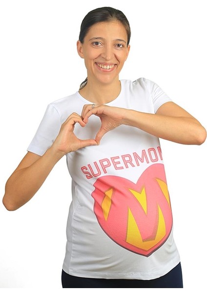 Hamile Tişört Super Mom Beyaz