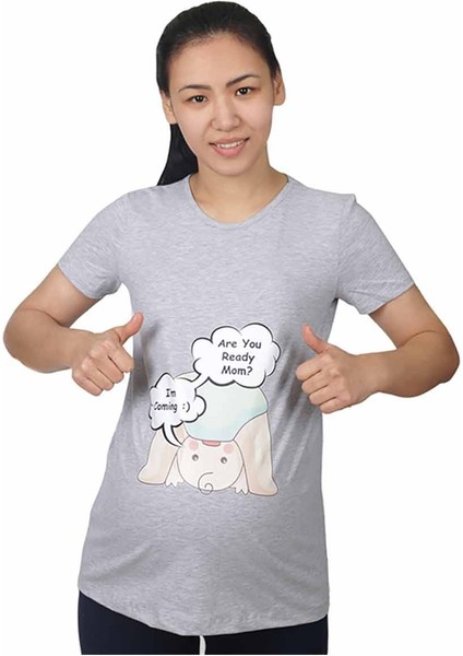 Hamile Tişört Are You Gri