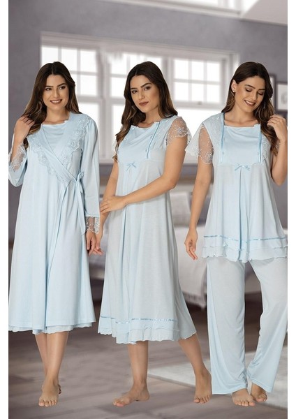 Effort Kadın Lohusa Hamile Pijama Takımı Gecelik Sabahlık 4'lü Set 2050
