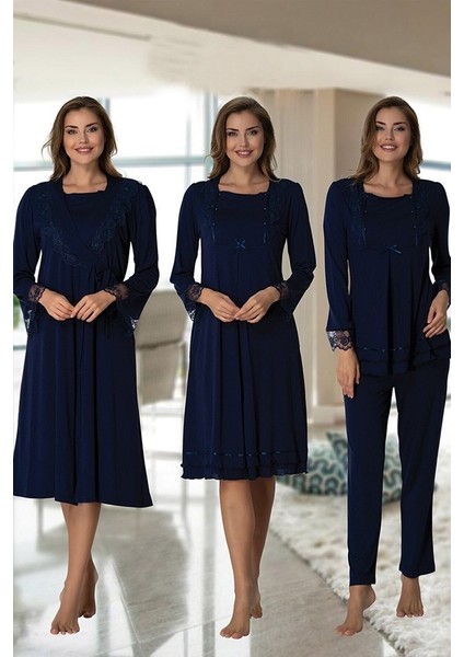 Effortt Kadın Lohusa Hamile Gecelik Sabahlık Pijama Takımı 4'lü Set 2020