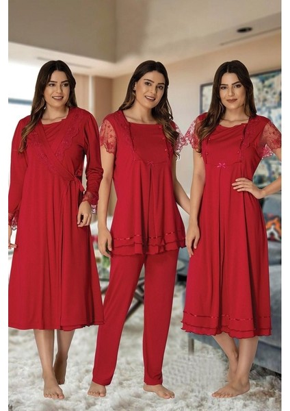 Effort Kadın Lohusa Hamile Pijama Takımı Gecelik Sabahlık 4'lü Set 2050
