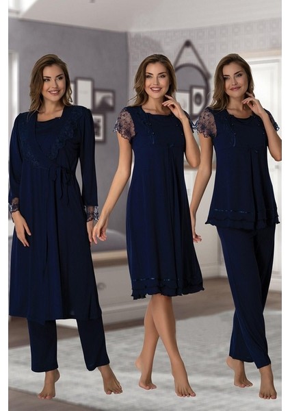 Effort Kadın Lohusa Hamile Pijama Takımı Gecelik Sabahlık 4'lü Set 2050