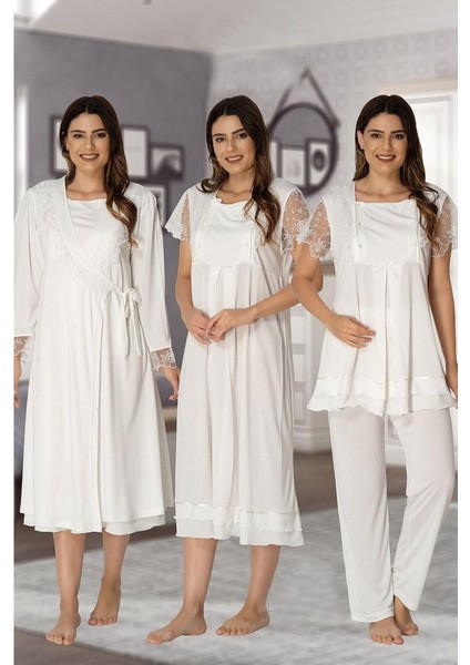 Effort Kadın Lohusa Hamile Pijama Takımı Gecelik Sabahlık 4'lü Set 2050