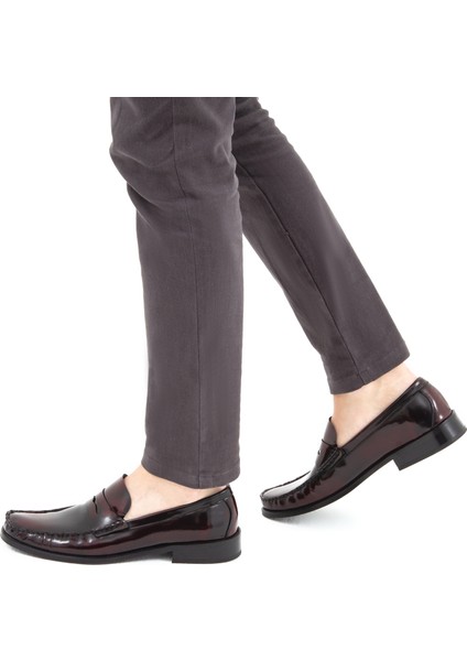 Erkek Deri Makosen Ayakkabı Bordo Kısa Topuklu Şık Tasarım