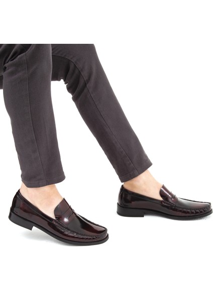 Erkek Deri Makosen Ayakkabı Bordo Kısa Topuklu Şık Tasarım fiyatları