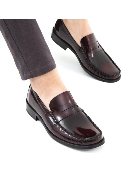 Erkek Deri Makosen Ayakkabı Bordo Kısa Topuklu Şık Tasarım modelleri