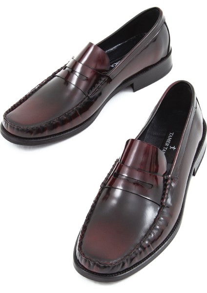 Erkek Deri Makosen Ayakkabı Bordo Kısa Topuklu Şık Tasarım fırsatları