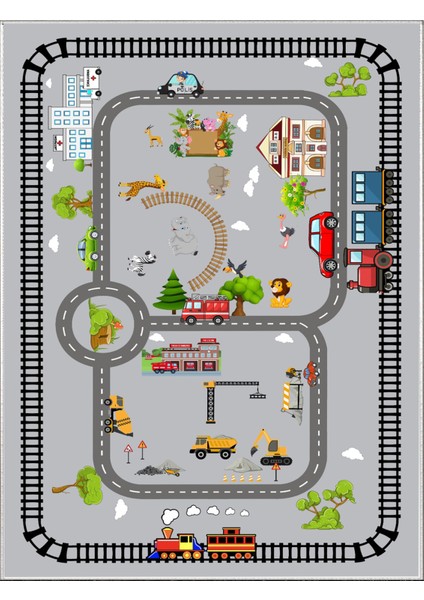 Trafik Çocuk Oyun Halısı Kaymaz Makinede Yıkanabilir Eğitici Bebek ve Çocuk Odası Halısı Oyun Matı fiyatları