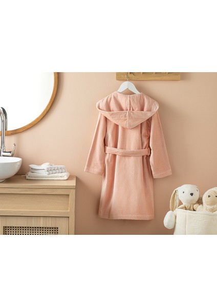 Fairy Kadife Nakışlı Çocuk Bornoz 4-6 Yaş Pembe