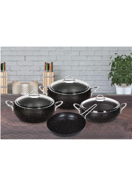 Parça  Granit Tencere Seti Yanmaz Yapışmaz(18cm-22cm-26cm+26cm) DN 20008