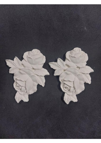 Yapraklı Iki Güllü Çiçek 2 Li Set 11X8,5CM
