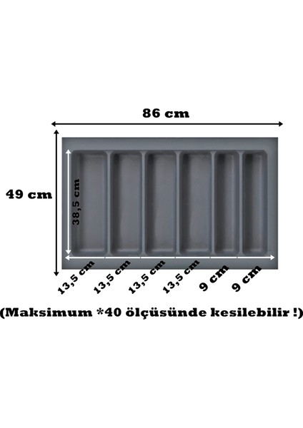 85x49 Cm. 6 Bölmeli Gri Çekmece İçi Düzenleyici Kepçelik (80*40 CM'E KADAR KESİLR) Ücretsiz Kesim
