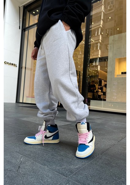 Gri Siyah Oversize Eşofman Altı Büyük Beden Paçası Lastikli 3 Iplik Şardonlu fiyatları