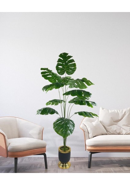 Yapay Ağaç Monstera Ağacı Salon Bitkisi Siyah Gold Metal Vazoda 130 cm 12 Yaprak fırsatları