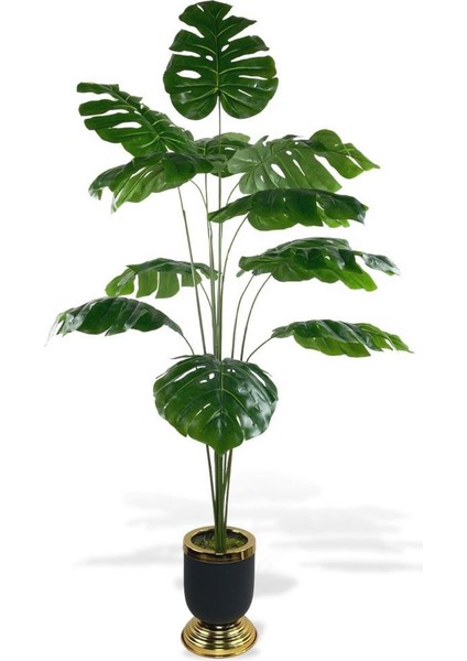 Yapay Ağaç Monstera Ağacı Salon Bitkisi Siyah Gold Metal Vazoda 130 cm 12 Yaprak indirimleri