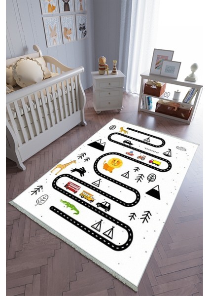 Çocuk Odası Halısı Çok Renkli Oyun Yolluk Kaymaz Yuvarlak Oval Kesme Ince Yıkanabilir Halı