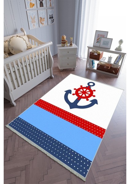 Çocuk Odası Halısı Lacivert Erkek Yolluk Kaymaz Yuvarlak Oval Kesme Ince Yıkanabilir Halı