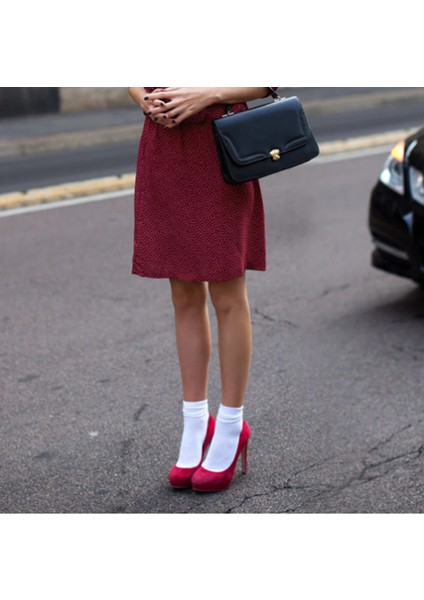 2'li Roll Top Lastiksiz Kadın Beyaz Bambu Soket Çorap