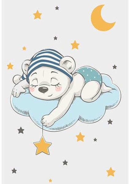 Çocuk Odası Halısı Ekru Mavi Yolluk Kaymaz Yuvarlak Oval Kesme Ince Yıkanabilir Halı fiyatları