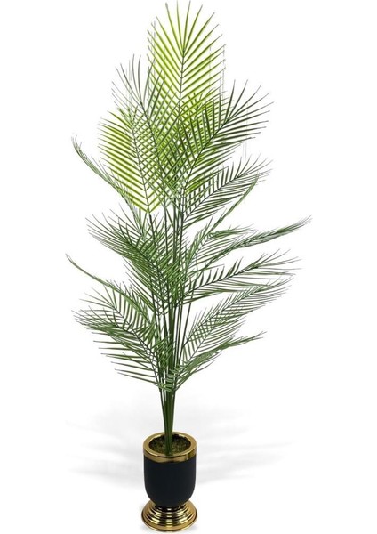 Yapay Ağaç Areka Ağacı Salon Bitkisi Siyah Gold Metal Vazoda 130 cm 12 Yaprak