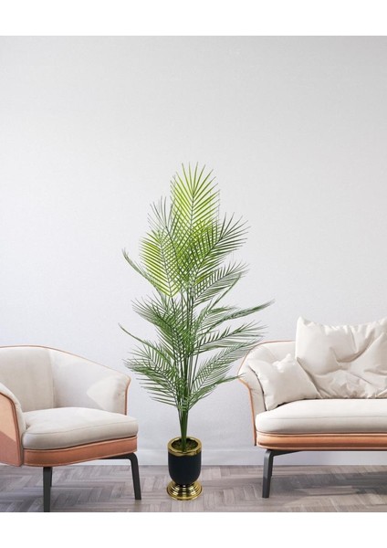 Yapay Ağaç Areka Ağacı Salon Bitkisi Siyah Gold Metal Vazoda 130 cm 12 Yaprak modelleri