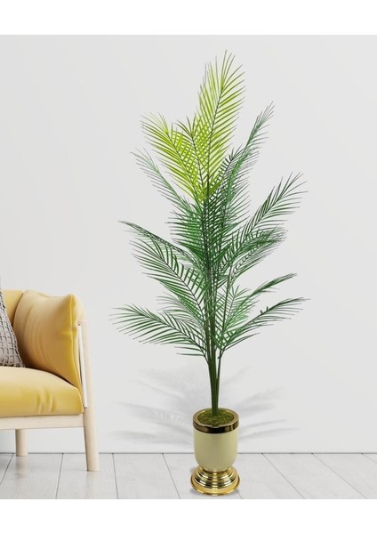 Yapay Ağaç Areka Ağacı Salon Bitkisi Krem Gold Metal Vazoda 130 cm 12 Yaprak fiyatları