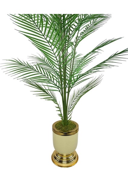 Yapay Ağaç Areka Ağacı Salon Bitkisi Krem Gold Metal Vazoda 130 cm 12 Yaprak modelleri