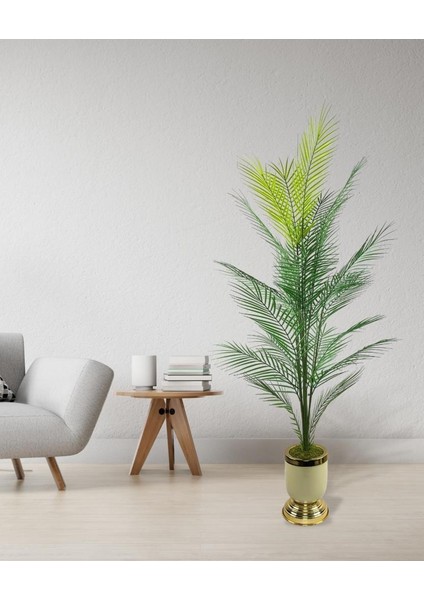 Yapay Ağaç Areka Ağacı Salon Bitkisi Krem Gold Metal Vazoda 130 cm 12 Yaprak indirimleri