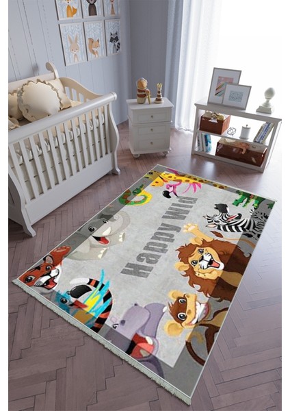 çocuk Odası Halısı Çok Renkli Yolluk Kaymaz Yuvarlak Oval Kesme Ince Yıkanabilir Halı