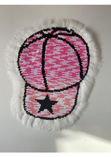 27X22 cm Pul Payetli Renkli Yıldızlı Peluşlu Şapka Aplike Yama Arma