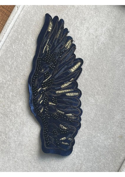 18X8 cm Nakış Boncuk Işlemeli Kabartma Kadife Tek Melek Kanadı Aplike Yama Arma