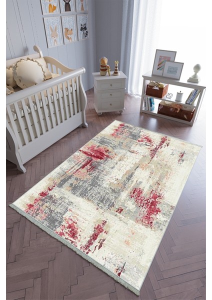 çocuk Odası Halısı Bordo Bej Gri Yolluk Kaymaz Yuvarlak Oval Kesme Ince Yıkanabilir Halı